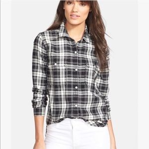 Paige Trudy Black White Plaid Button Front Blouse Long Sleeve